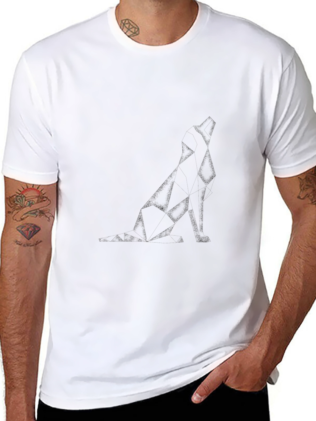 Geometric Dog Graphic Tee - Modern Black T-Shirt