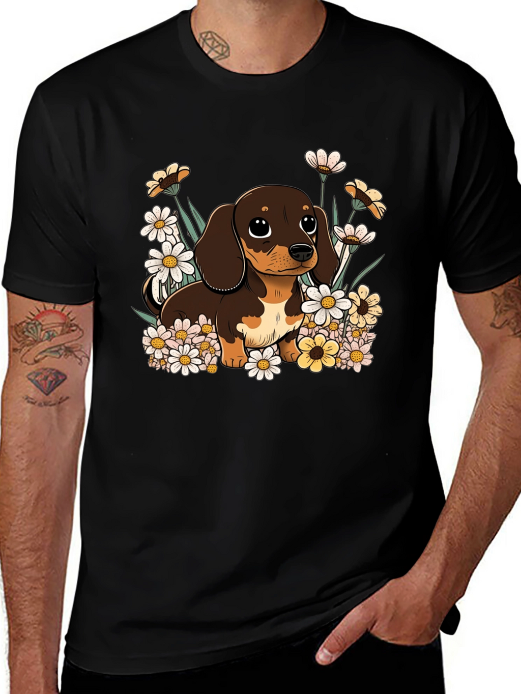 Dachshund Flowers T-Shirt Cute Dog Tee
