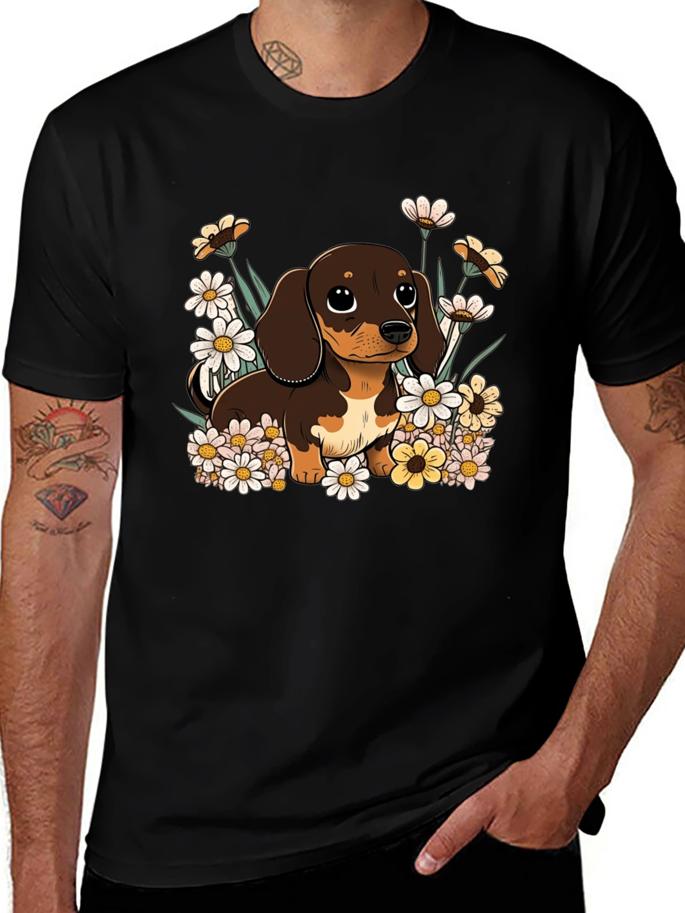 Dachshund Flowers T-Shirt Cute Dog Tee