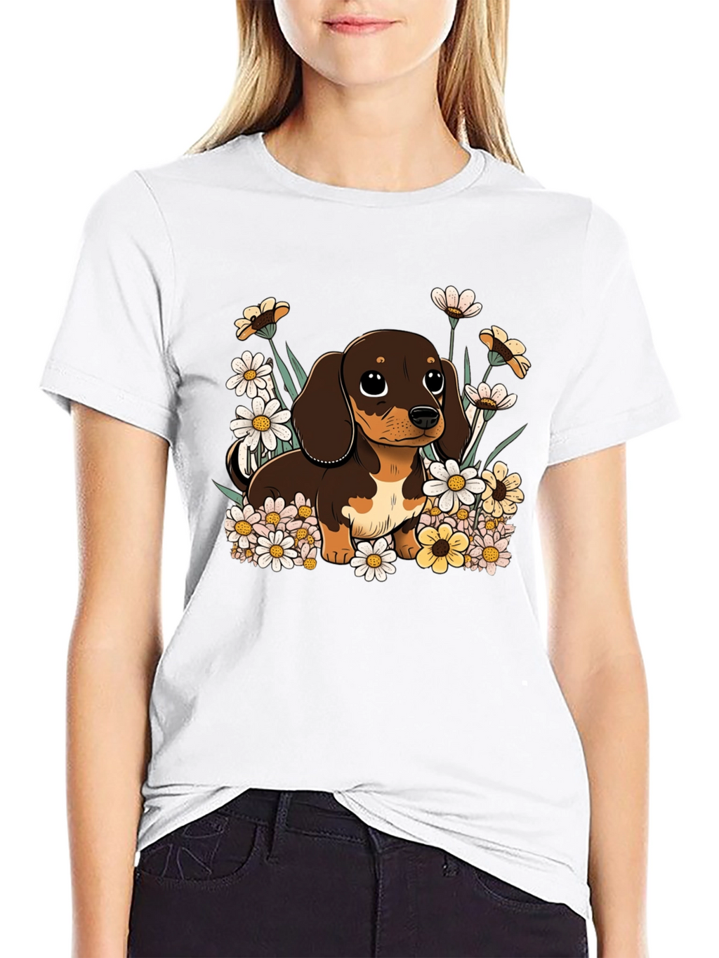 Dachshund Flowers T-Shirt Cute Dog Tee