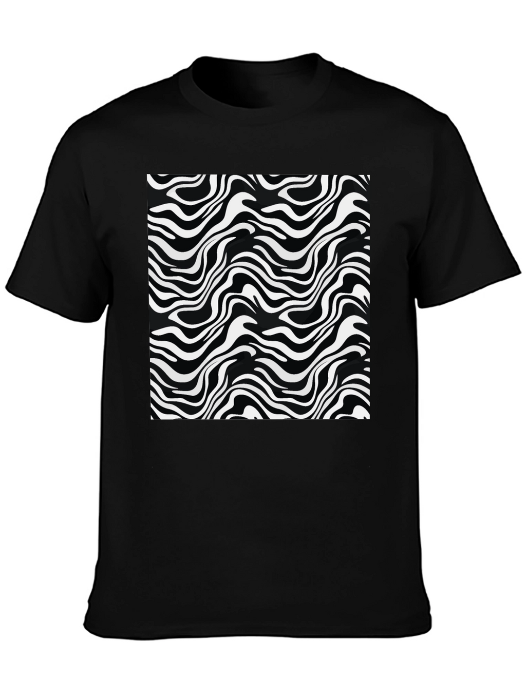 Abstract Wave Print Black T-Shirt