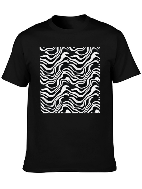 Abstract Wave Print Black T-Shirt