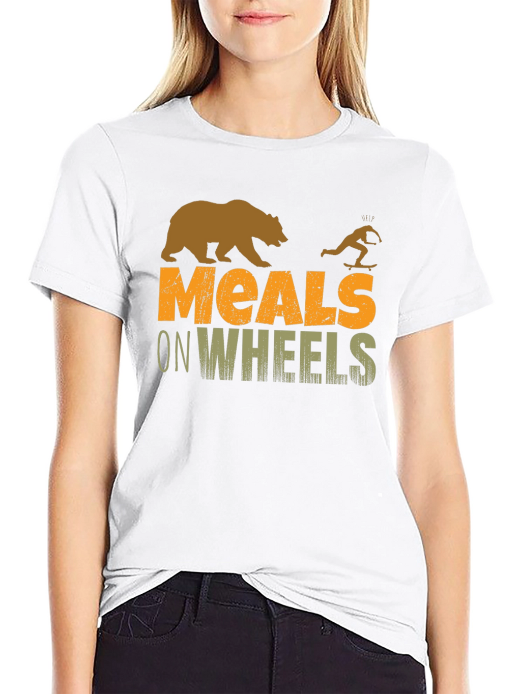 Meals on Wheels Graphic Tee Funny Skateboard Bear T-Shirt