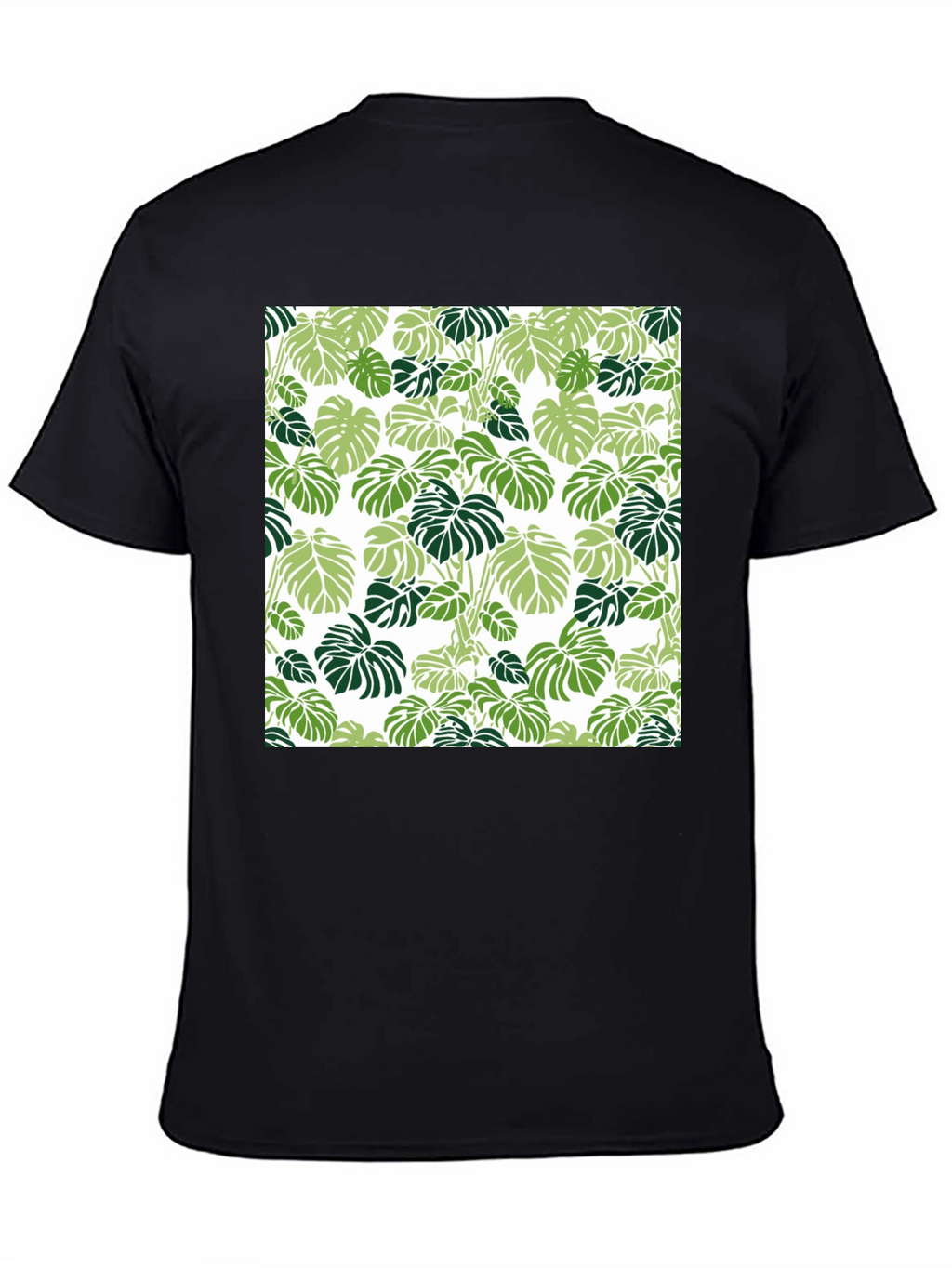 Trendy Tropical Leaf Pattern Black T-Shirt