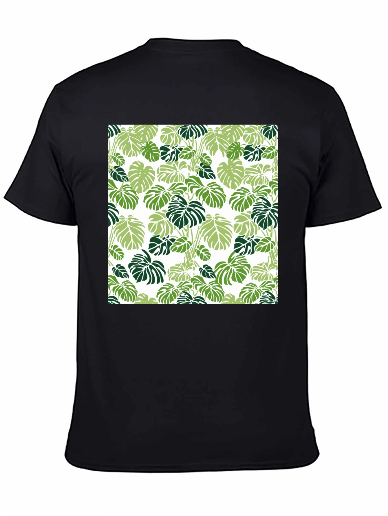 Trendy Tropical Leaf Pattern Black T-Shirt