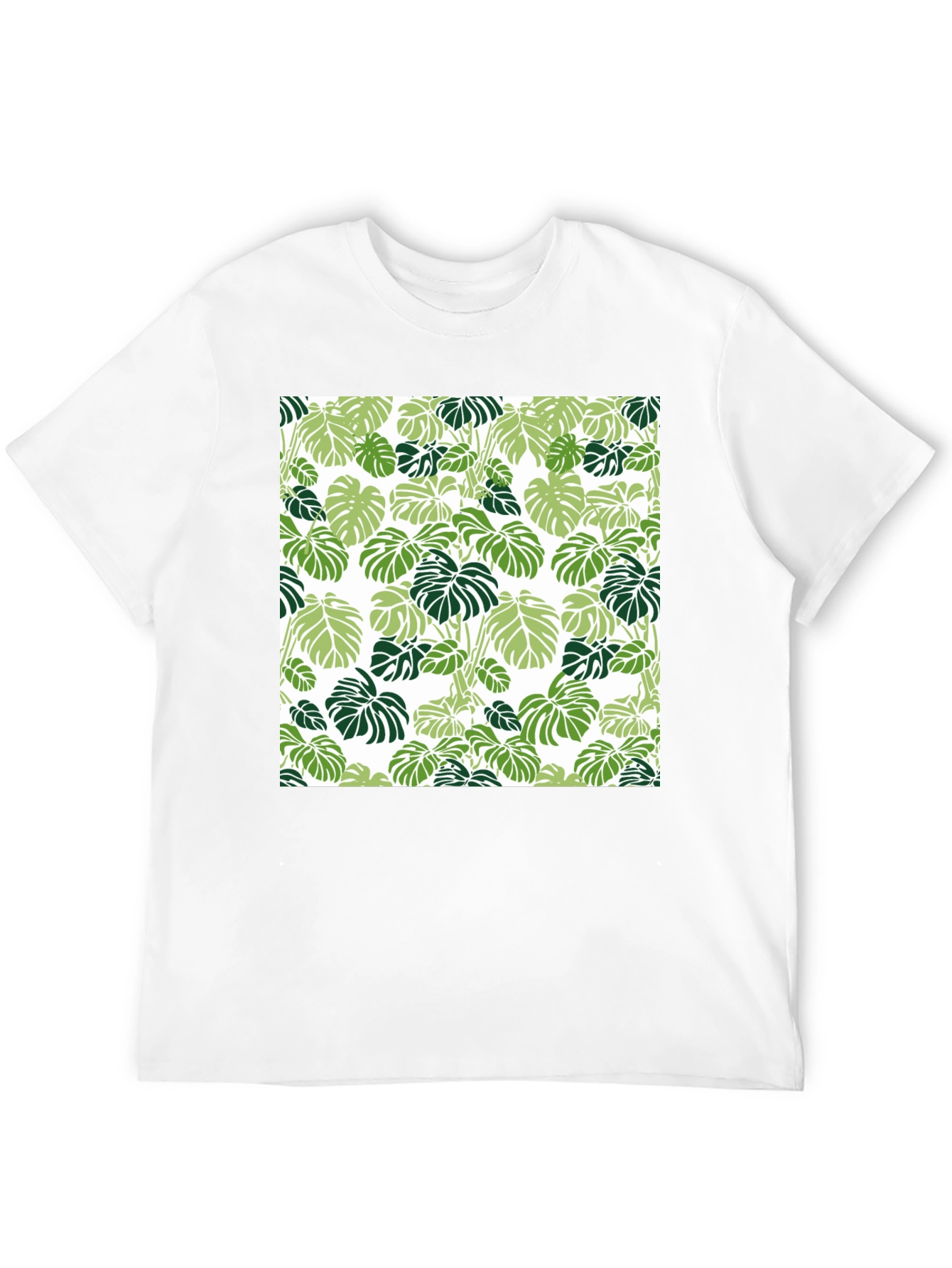 Trendy Tropical Leaf Pattern Black T-Shirt