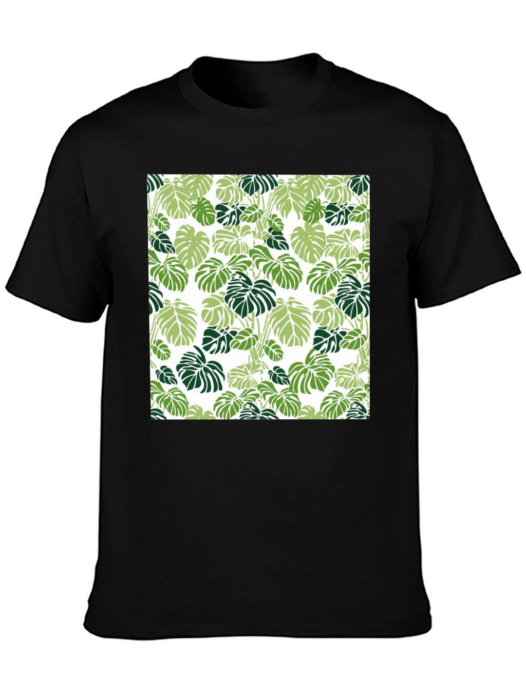 Trendy Tropical Leaf Pattern Black T-Shirt