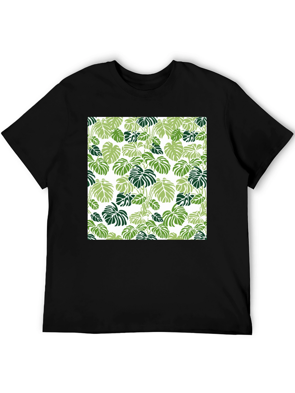 Trendy Tropical Leaf Pattern Black T-Shirt