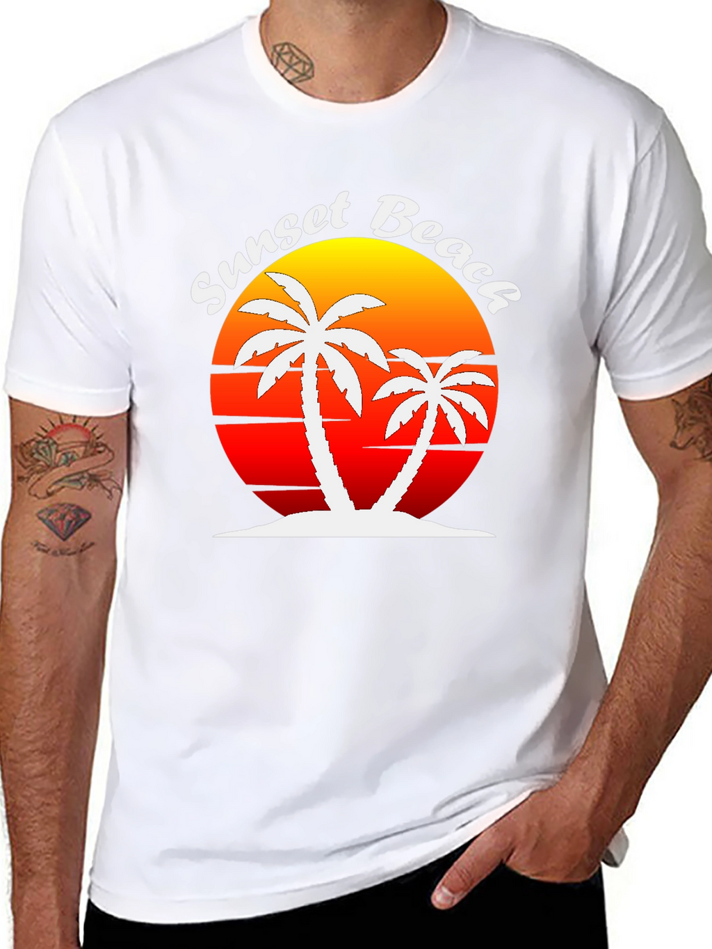 Sunset Beach Palm Tree Graphic T-Shirt