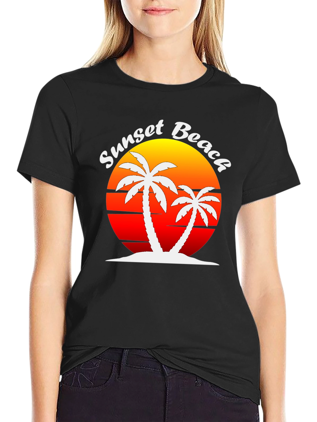Sunset Beach Palm Tree Graphic T-Shirt