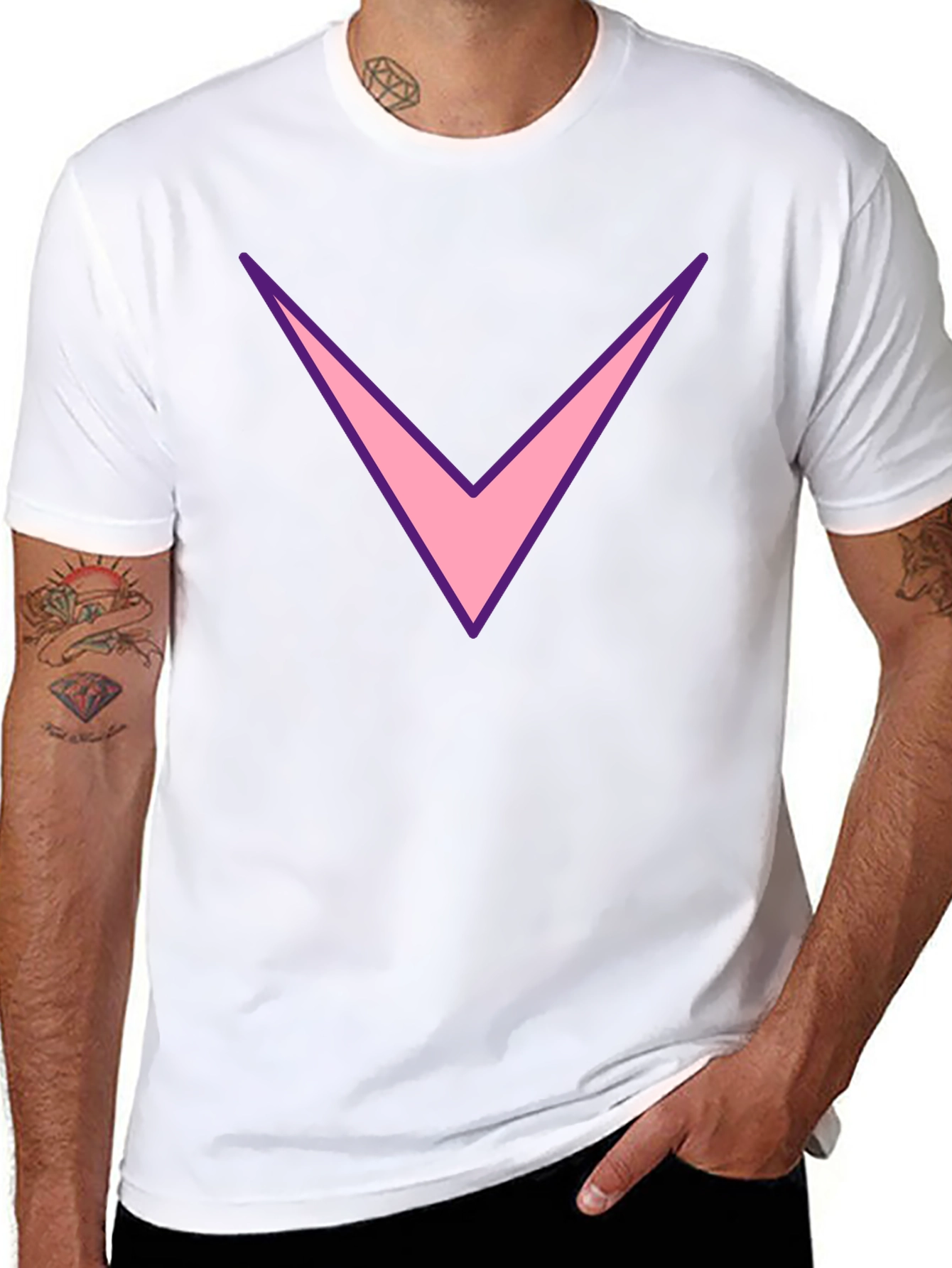 Mens Black T-Shirt with Pink Chevron Design