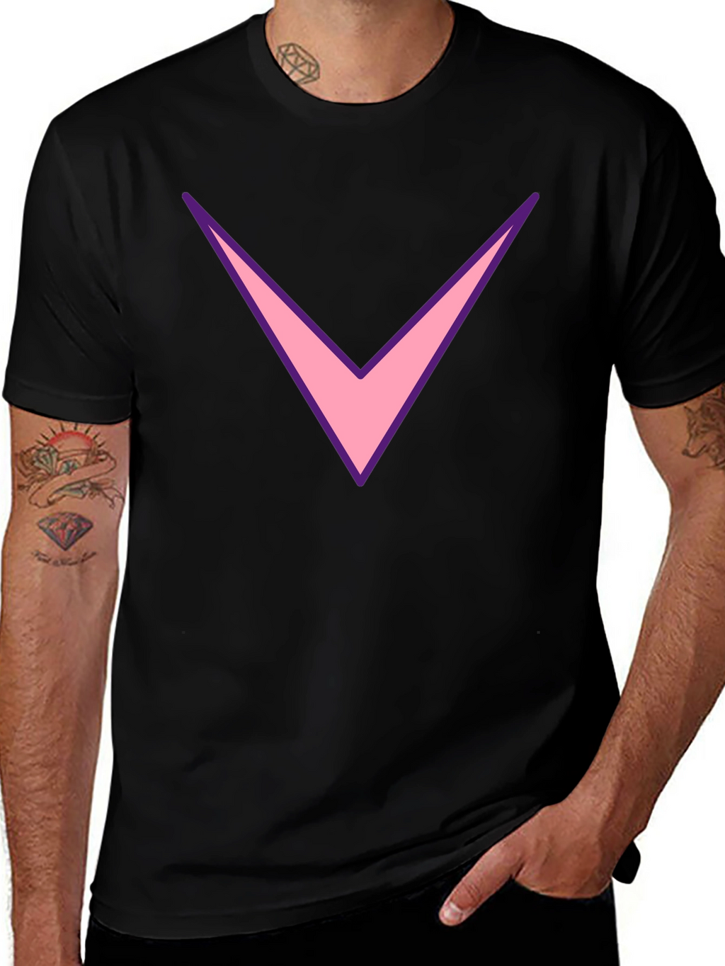 Mens Black T-Shirt with Pink Chevron Design