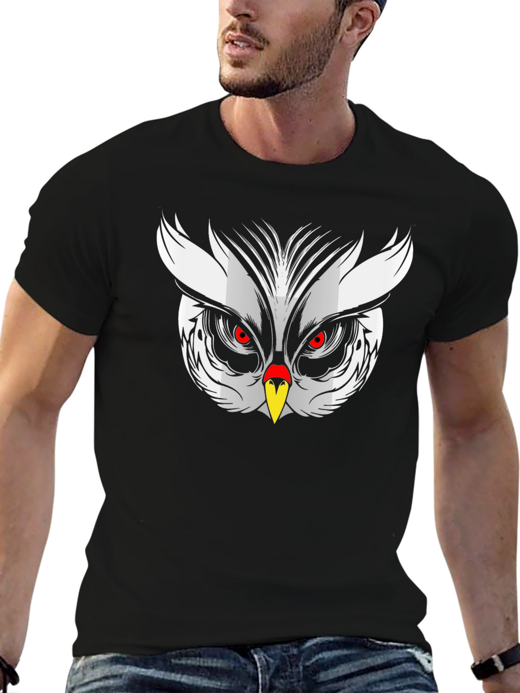 Owl Face Graphic Print Black T-Shirt