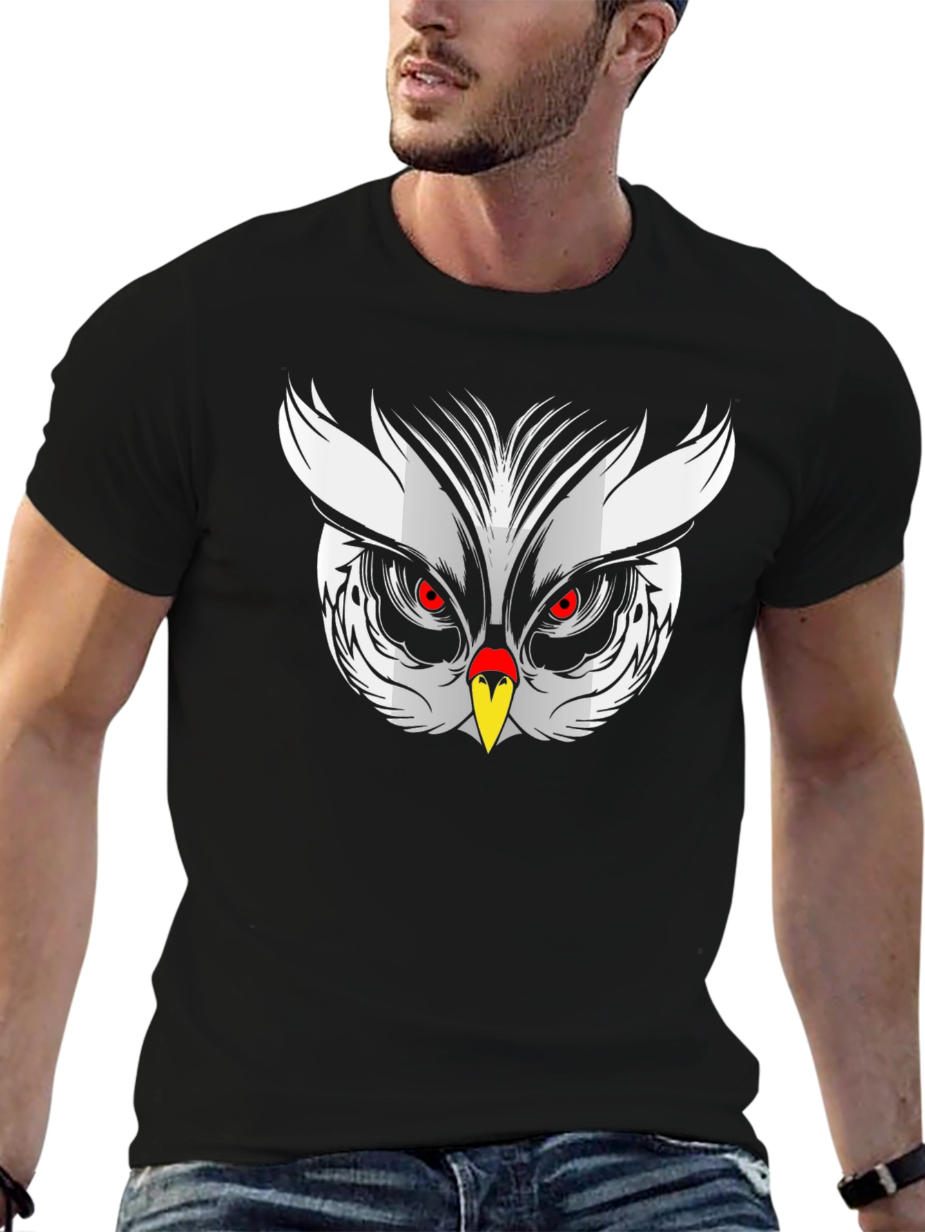 Owl Face Graphic Print Black T-Shirt