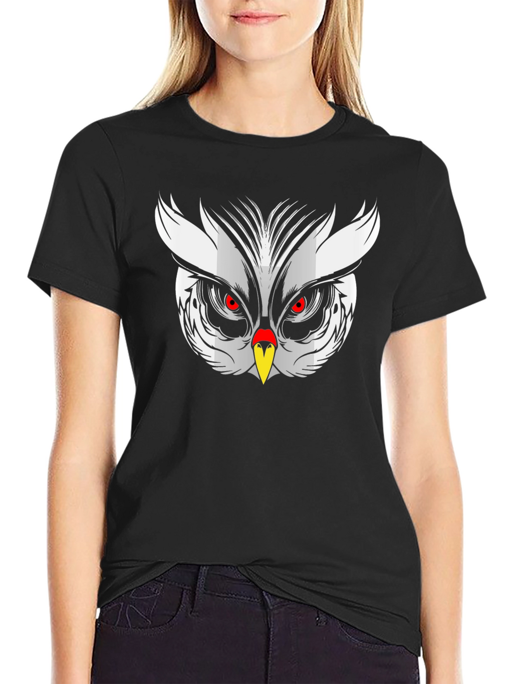 Owl Face Graphic Print Black T-Shirt