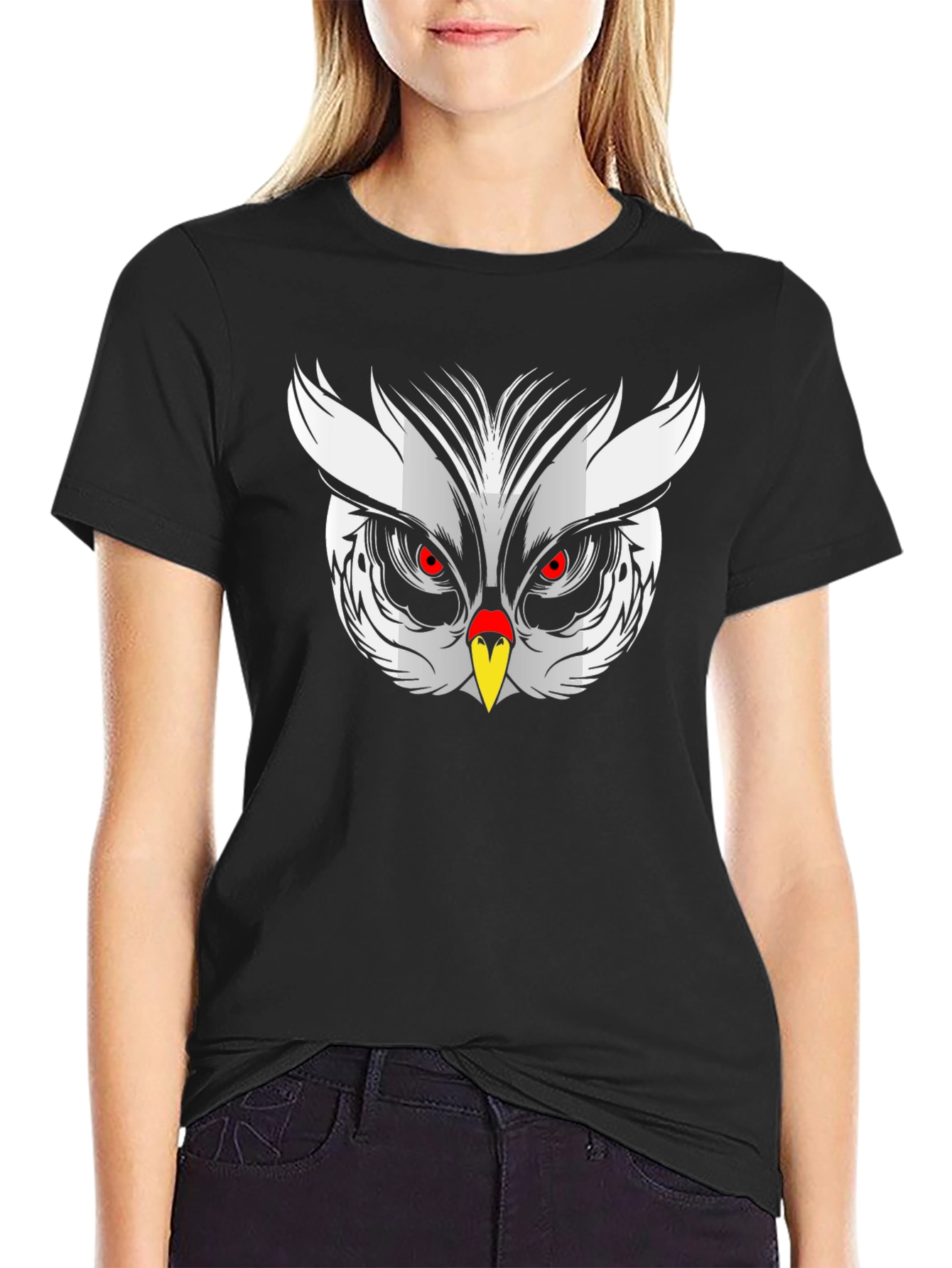 Owl Face Graphic Print Black T-Shirt
