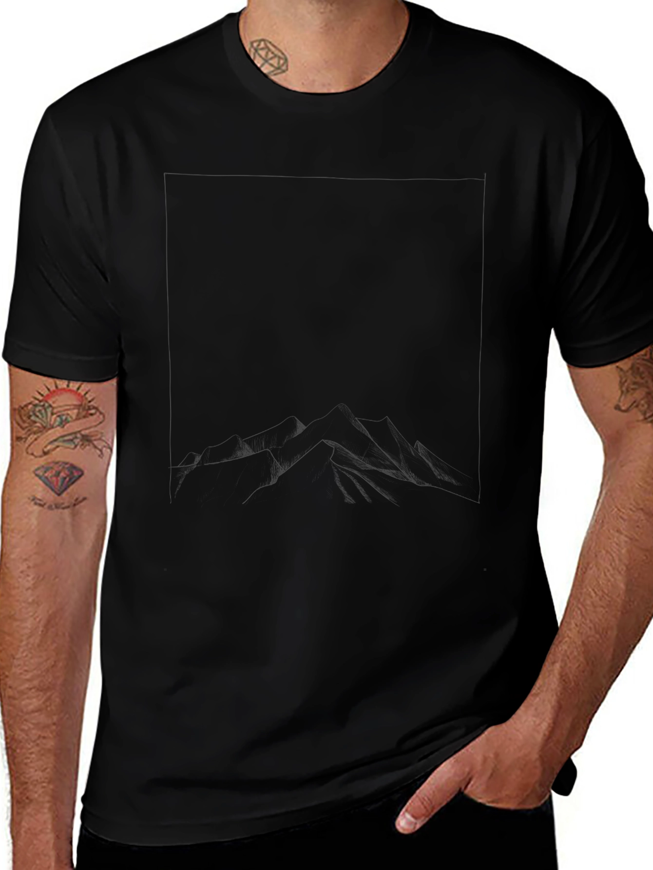 Mens Black Graphic Tee - Mountainscape Design