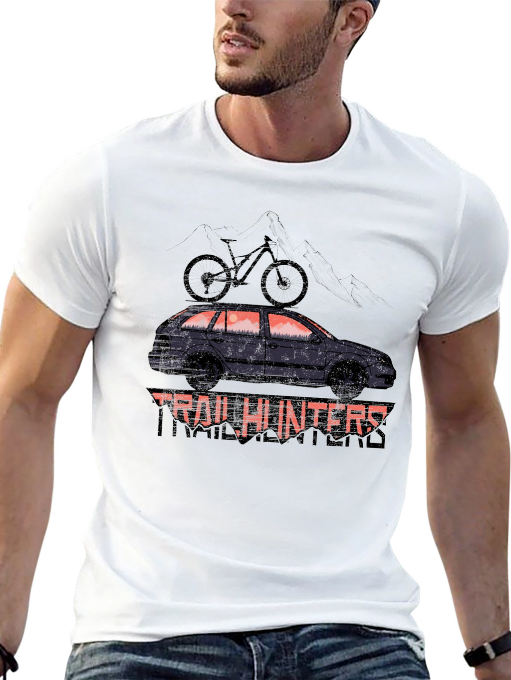 Trail Hunters Black T-Shirt - Car & Bike Design
