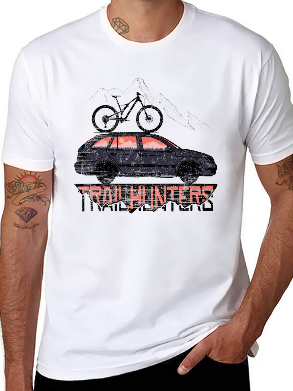 Trail Hunters Black T-Shirt - Car & Bike Design