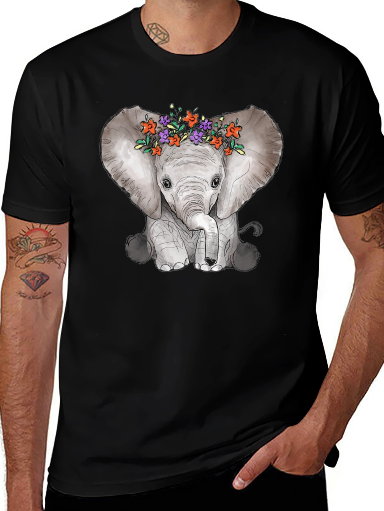 Elephant Floral Crown Graphic Tee