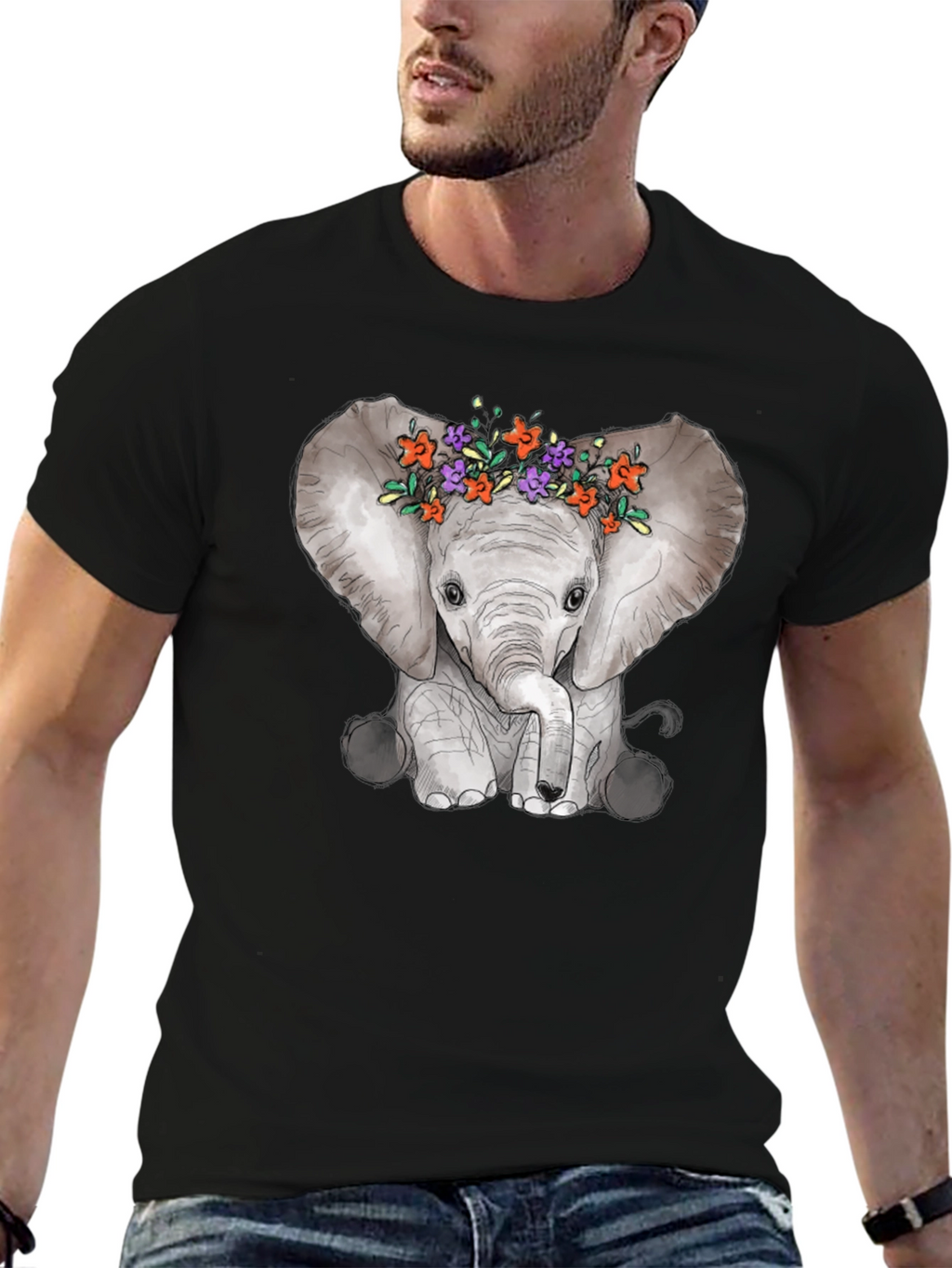 Elephant Floral Crown Graphic Tee