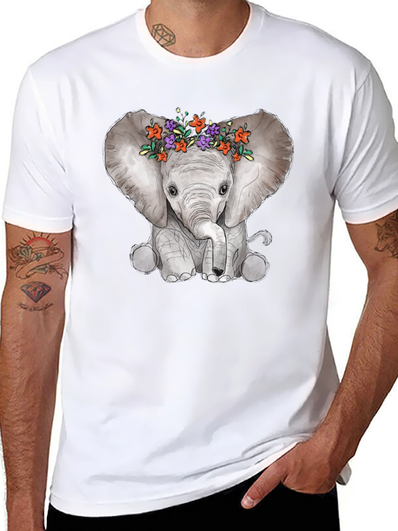Elephant Floral Crown Graphic Tee