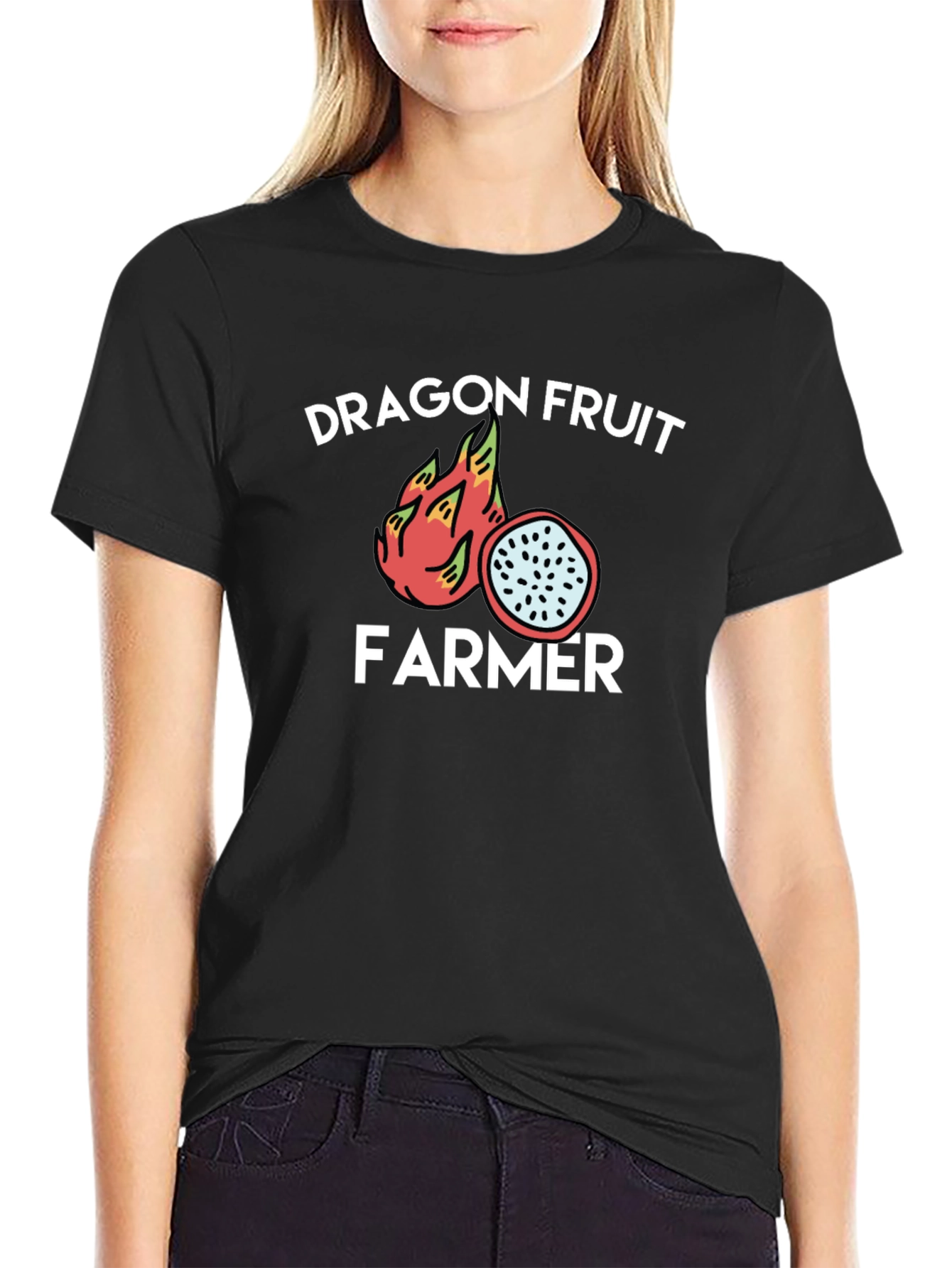Dragon Fruit Farmer Graphic Tee - Black Cotton T-Shirt
