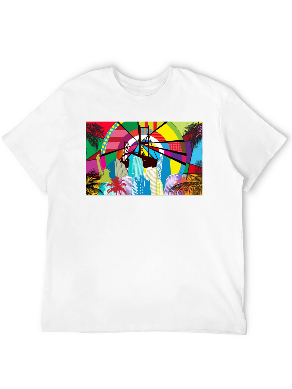 Vibrant Cityscape Graphic Print Black T-Shirt