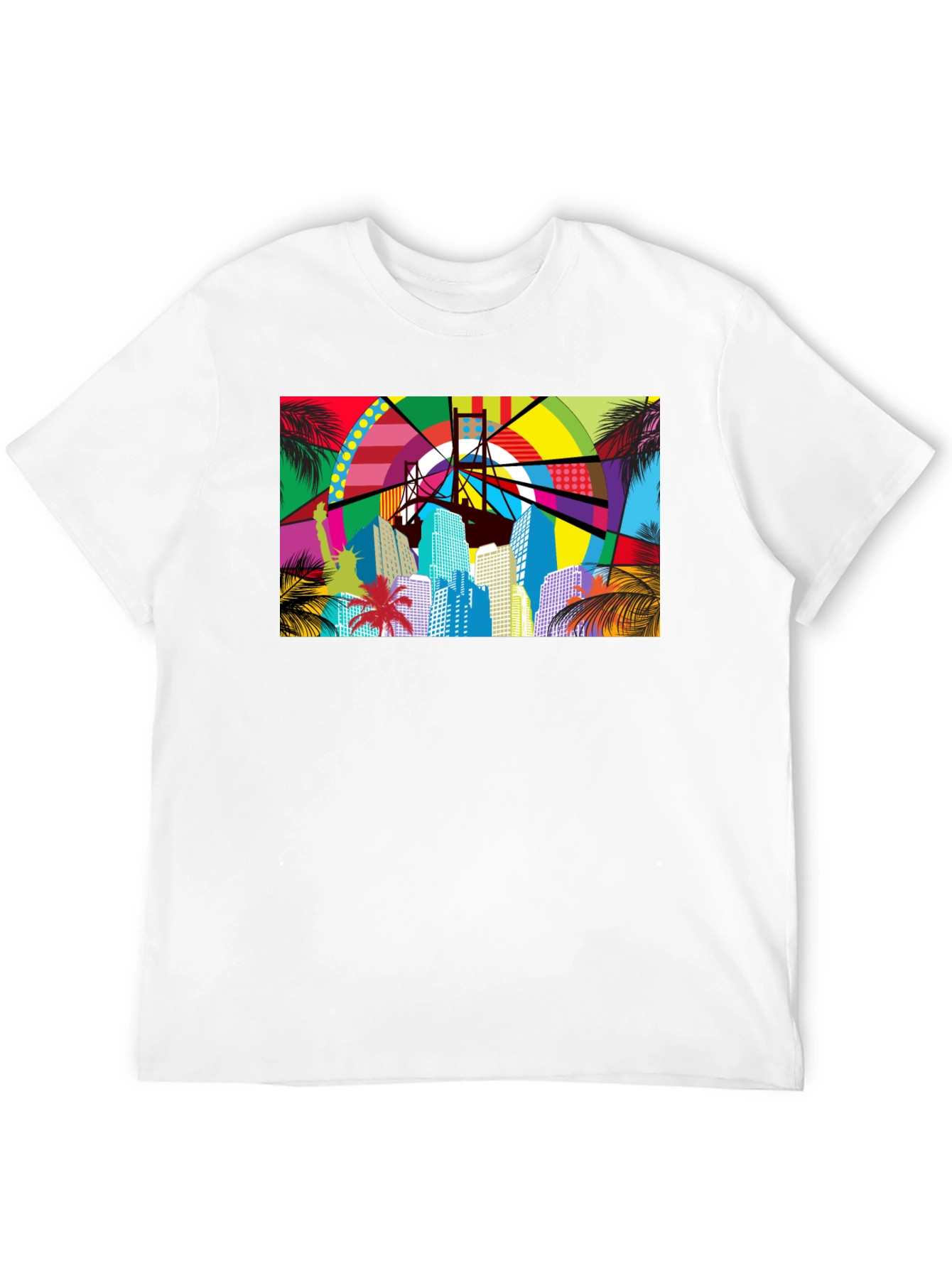Vibrant Cityscape Graphic Print Black T-Shirt
