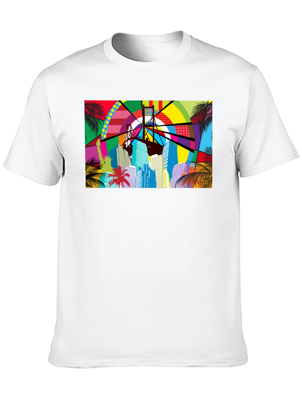 Vibrant Cityscape Graphic Print Black T-Shirt