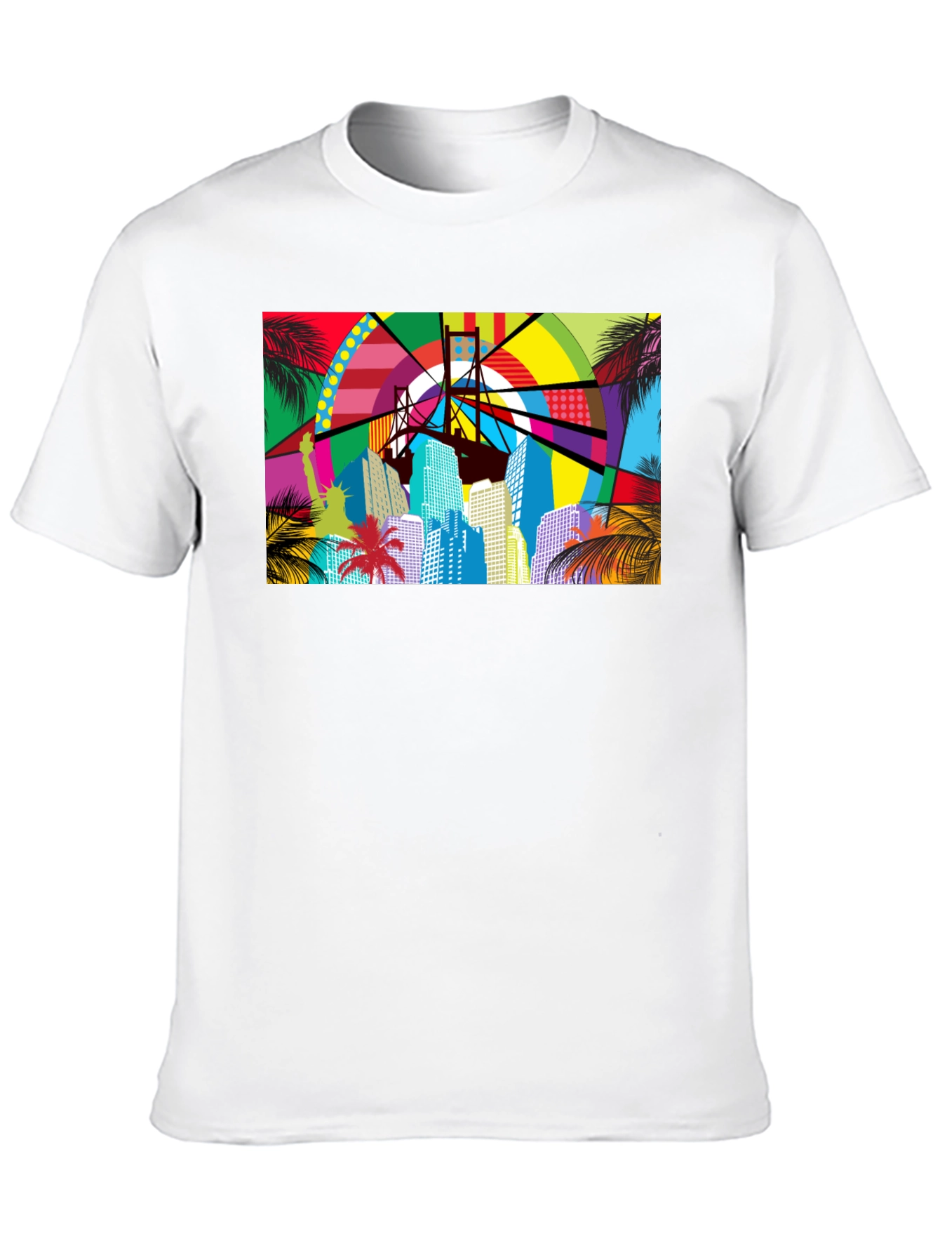 Vibrant Cityscape Graphic Print Black T-Shirt