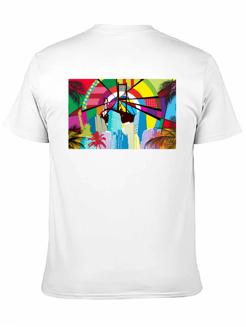Vibrant Cityscape Graphic Print Black T-Shirt