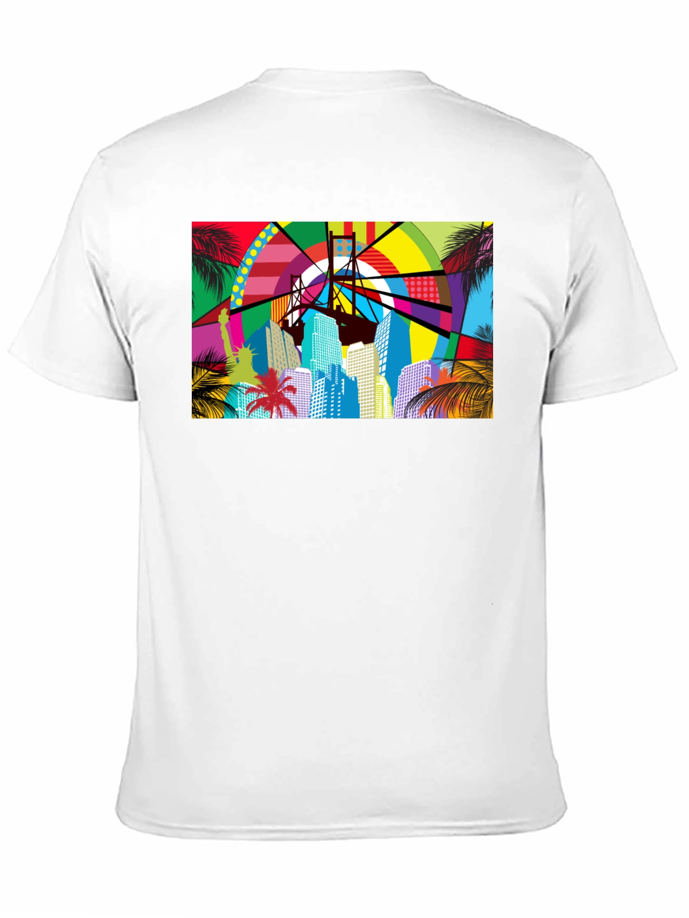 Vibrant Cityscape Graphic Print Black T-Shirt