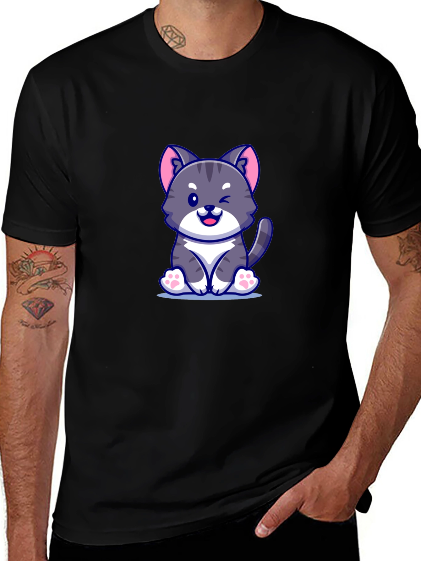 Cute Cartoon Cat Graphic T-Shirt