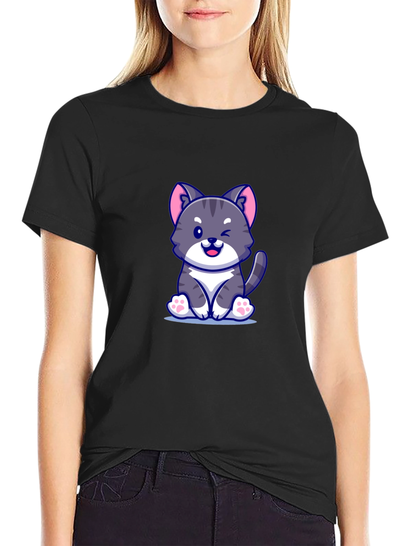 Cute Cartoon Cat Graphic T-Shirt