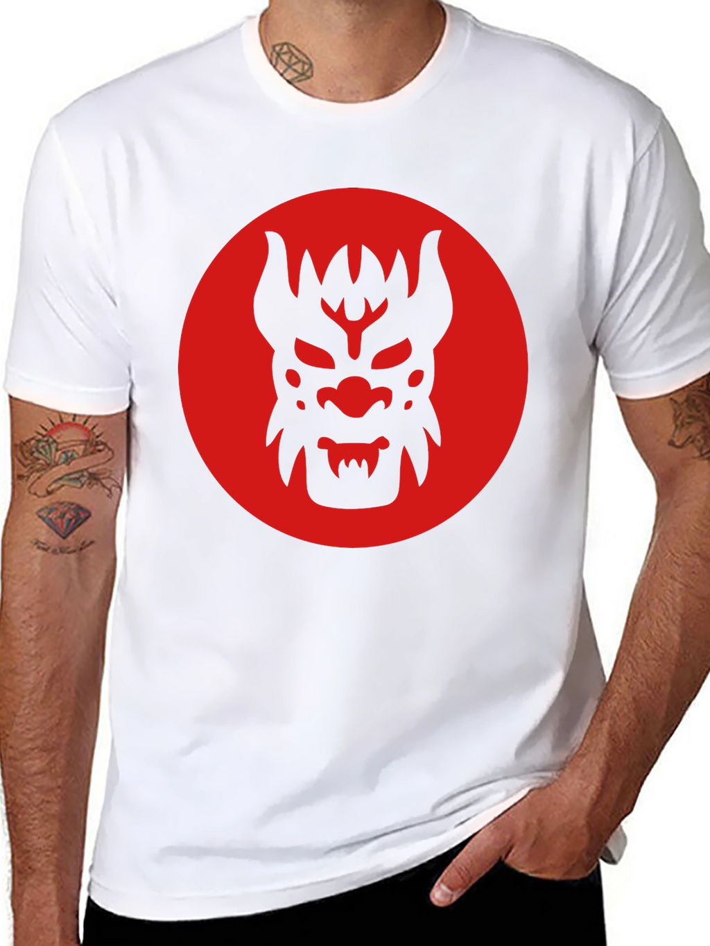 Black T-Shirt with Red Oni Mask Design
