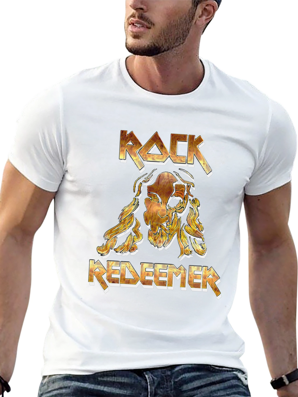 Rock Redeemer Graphic T-Shirt - Bold Religious Tee