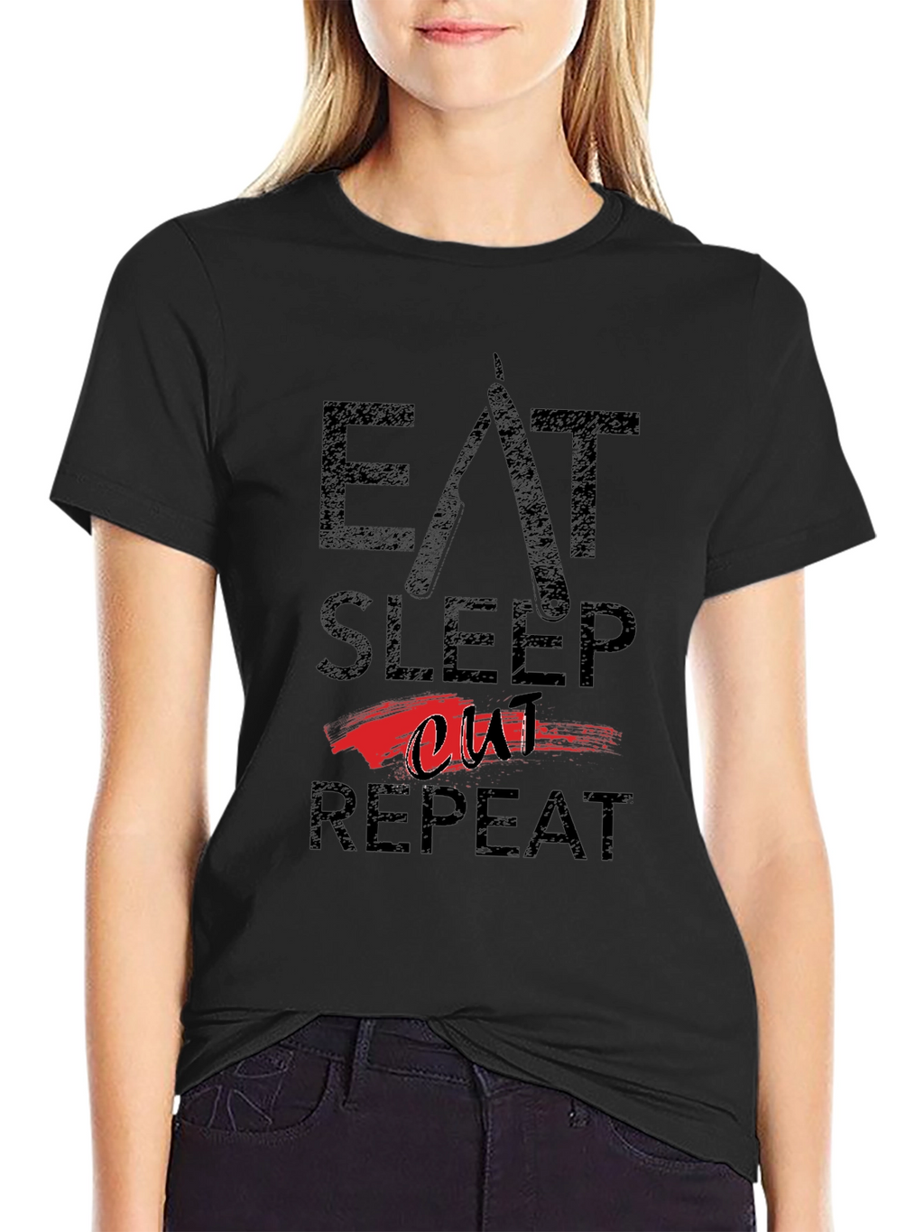 Eat Sleep Cut Repeat Black T-Shirt