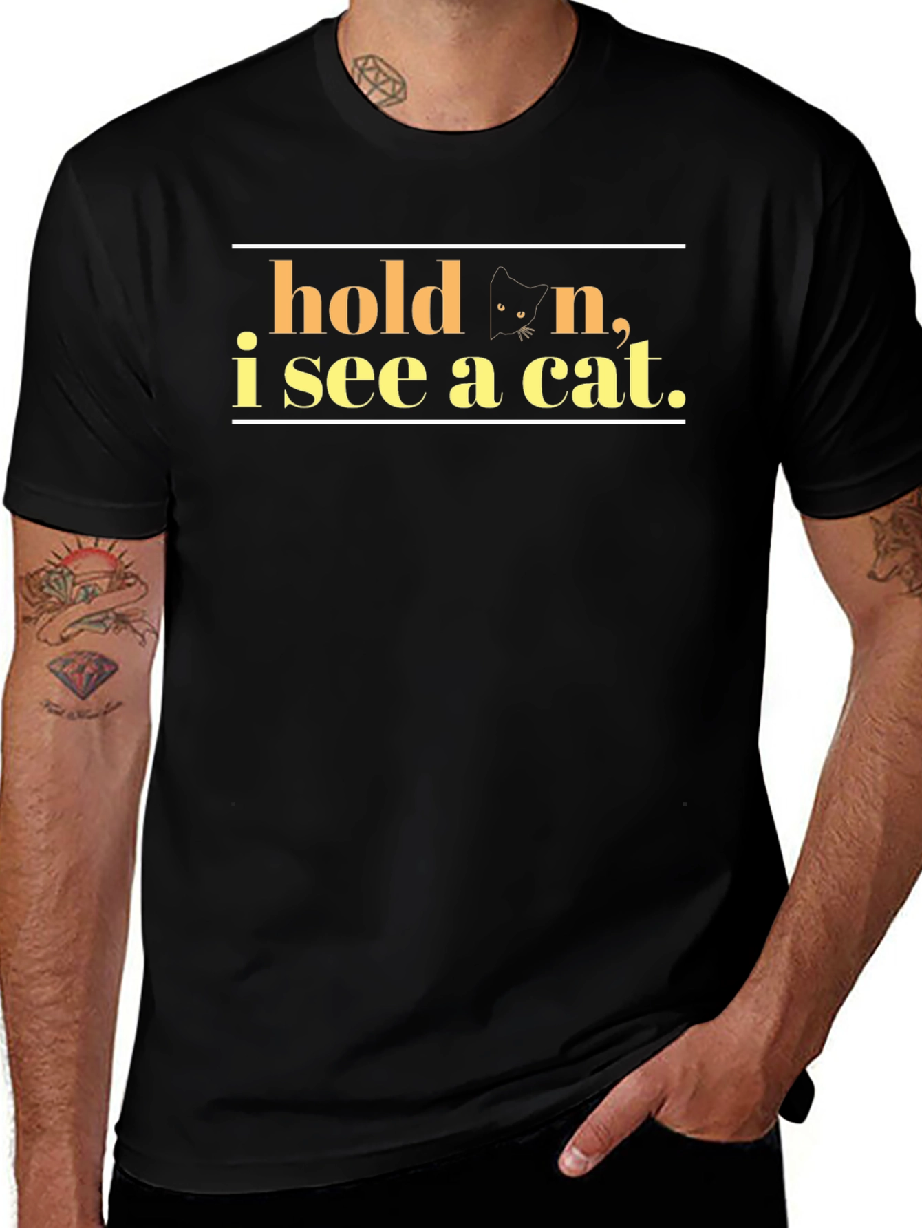 Hold On I See A Cat Black T-Shirt