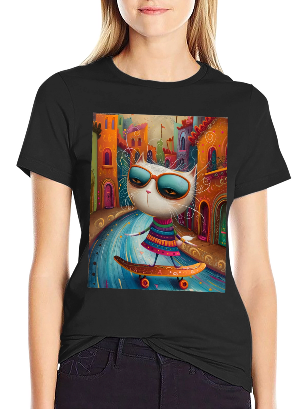 Cool Cat Skateboard Graphic Tee