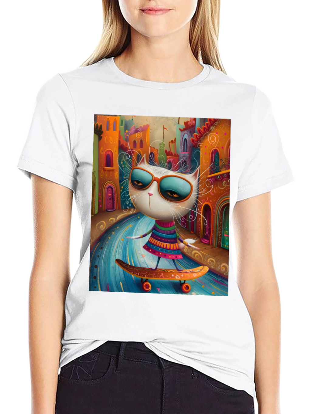 Cool Cat Skateboard Graphic Tee