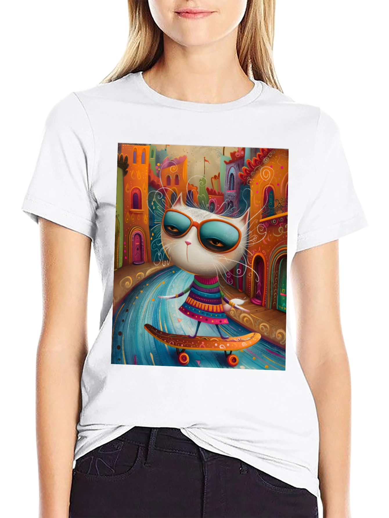 Cool Cat Skateboard Graphic Tee