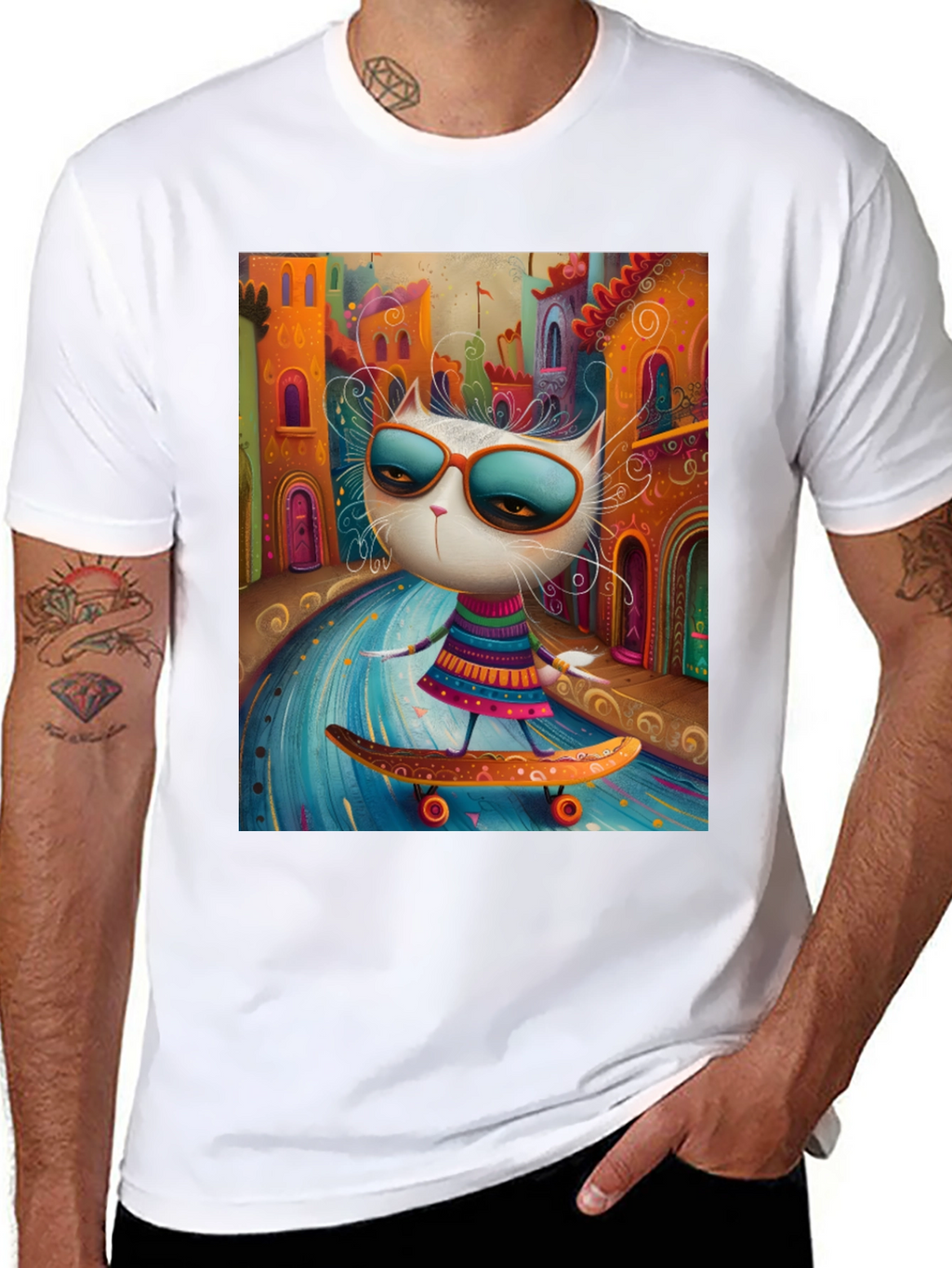 Cool Cat Skateboard Graphic Tee