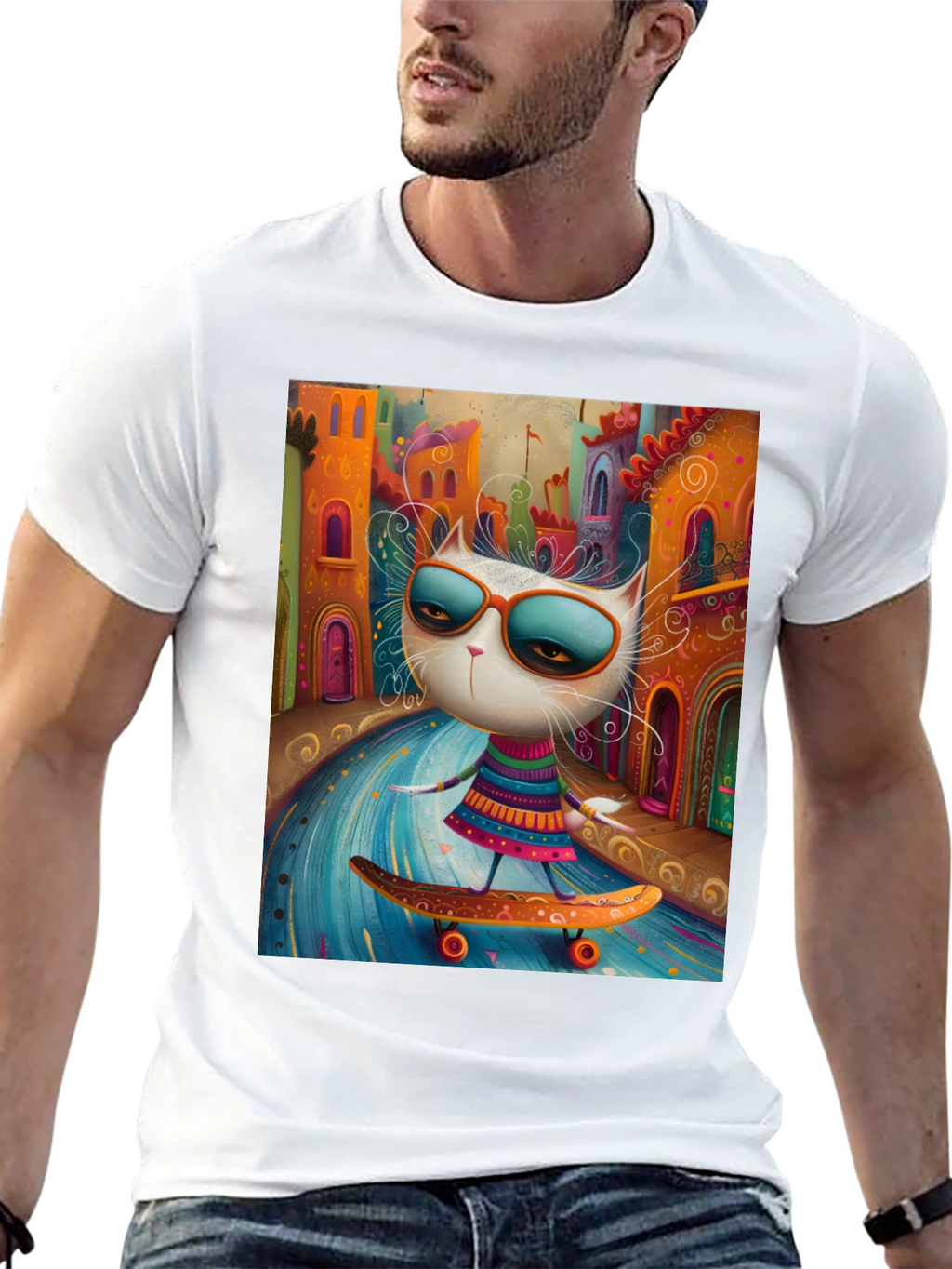 Cool Cat Skateboard Graphic Tee