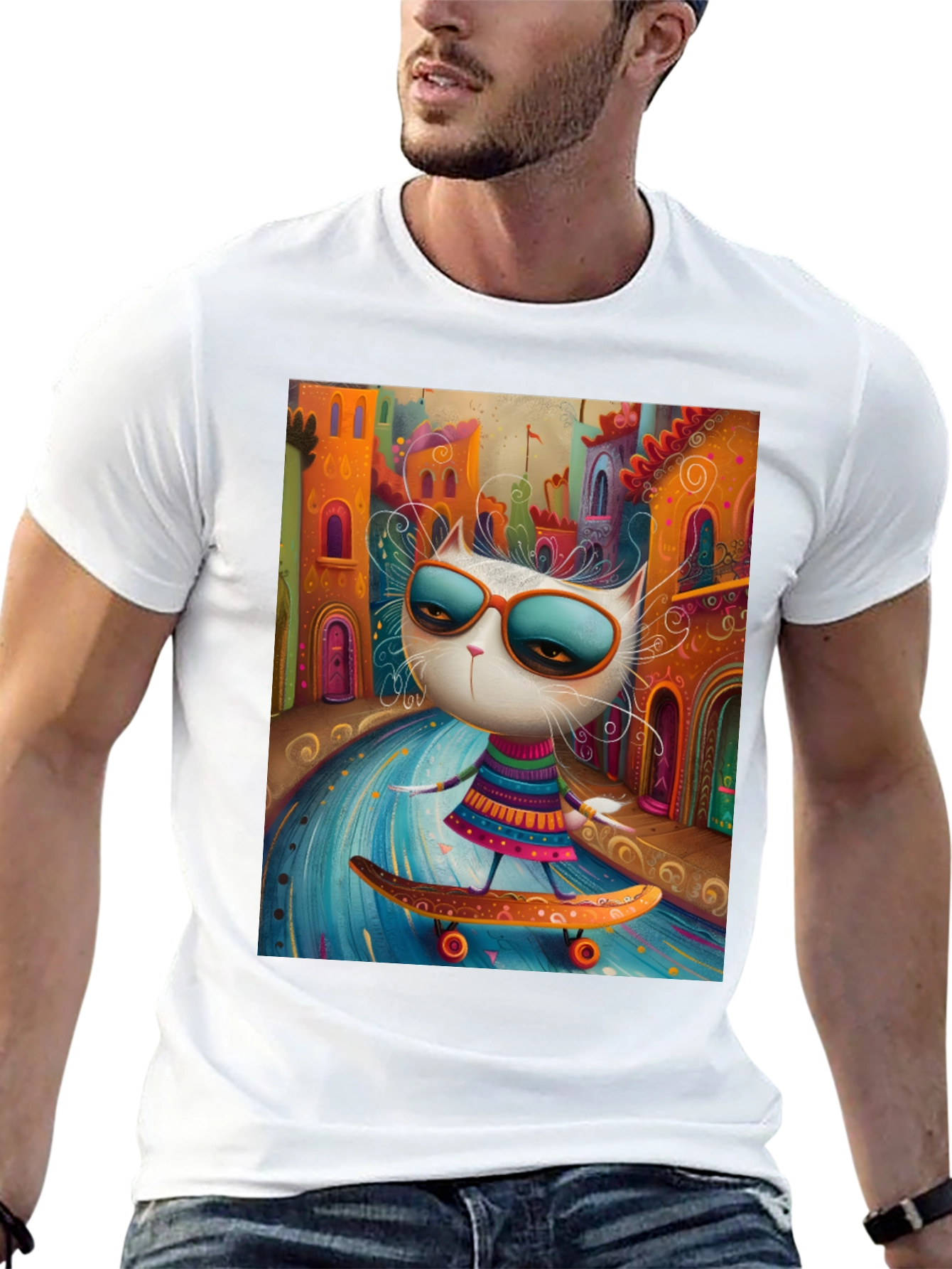 Cool Cat Skateboard Graphic Tee