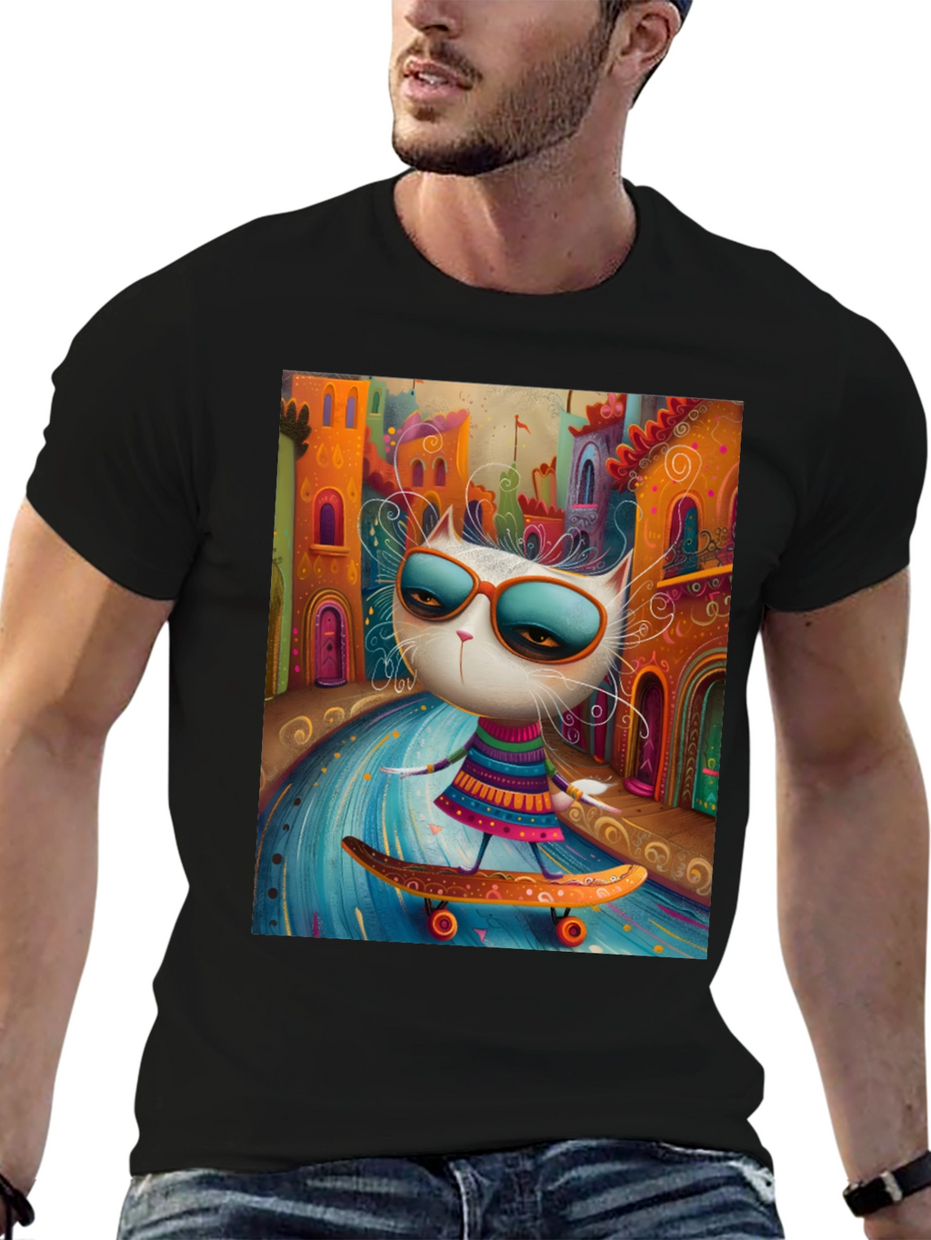 Cool Cat Skateboard Graphic Tee