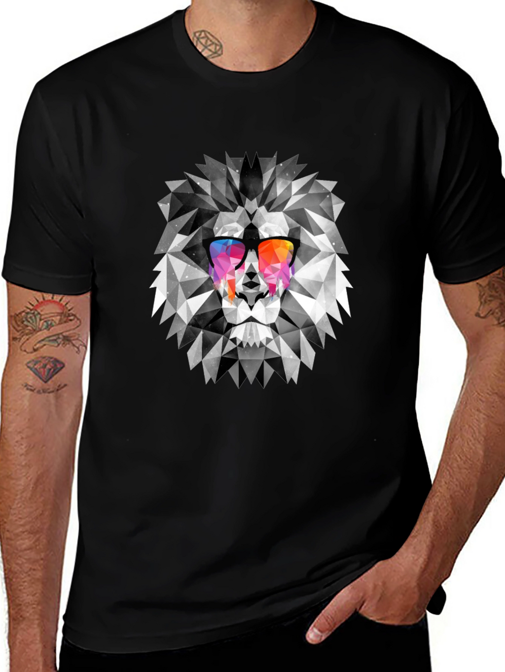 Geometric Lion Graphic Print Mens T-Shirt