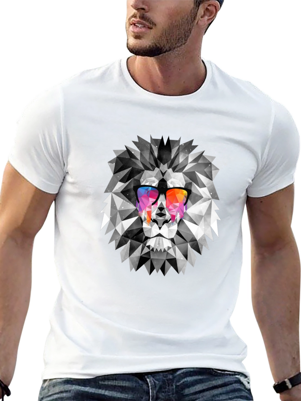 Geometric Lion Graphic Print Mens T-Shirt