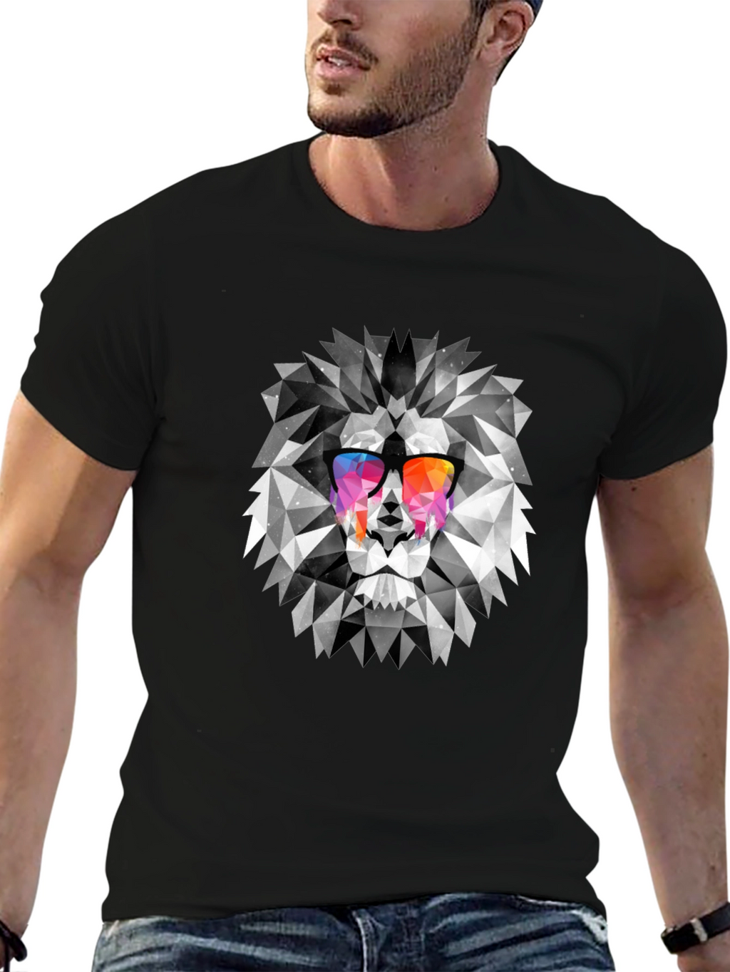 Geometric Lion Graphic Print Mens T-Shirt