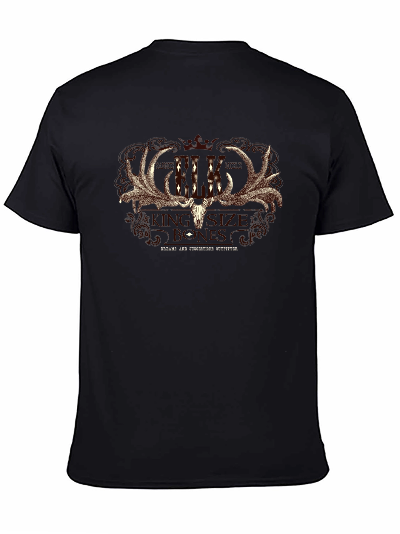 Elk Skull Graphic Print T-Shirt - Black